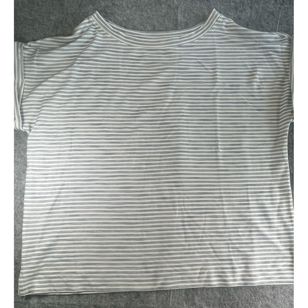 Womens LOU & GREY Blue White Striped Blouse Shirt SIZE XXL Short Sleeve Soft